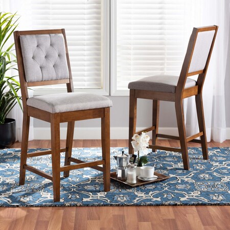 Baxton Studio Gideon ModernGrey Fabric Upholstered and Walnut Brown Finished Wood 2-Piece Counter Stool Set PR 194-2PC-12147-ZORO